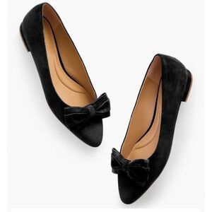 TALBOTS BLACK EDISON PARTY BOW SUEDE FLATS